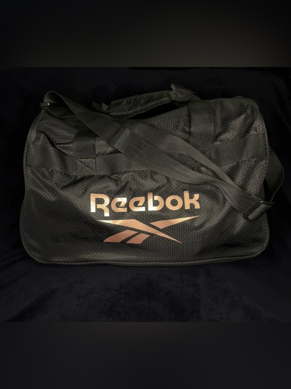 Reebok Black Duffel Bag with Metallic Rose Logo